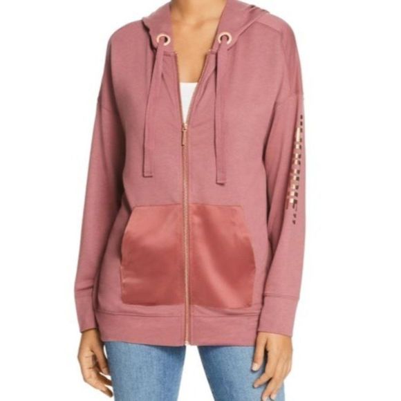 Kenneth Cole Tops - Kenneth Cole Women's Satin Trim Graphic Zip Up Hoodie Small